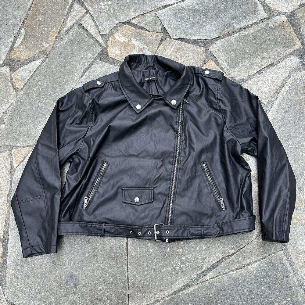 Womens Faux Leather Jacket Black Moto Asymmetrical Zip Biker New Look